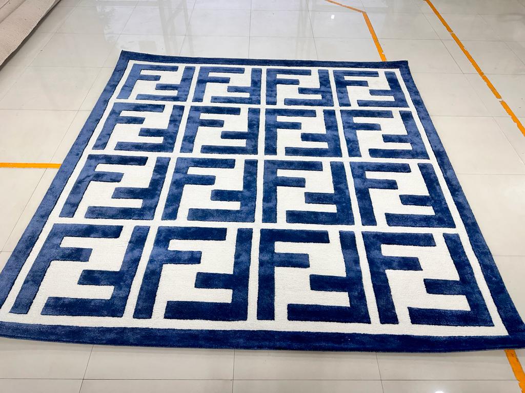 FF Blue and White Silky Handmade rug