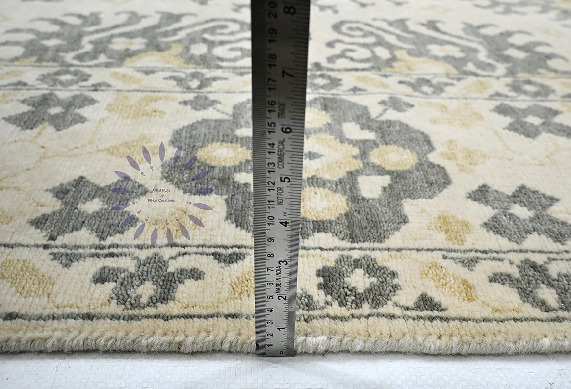 Floral Ivory Grey Oushak Persian Rug Hand Knotted-Living Room Rug 15