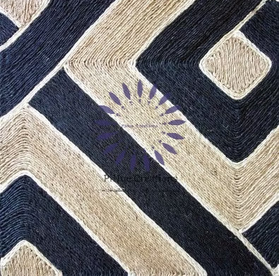 Abaca Hand-Knotted Labyrinth Rug - Black & Jute