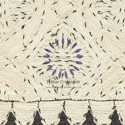 Off-White Abaca Textured Art Rug - Organic Line Work