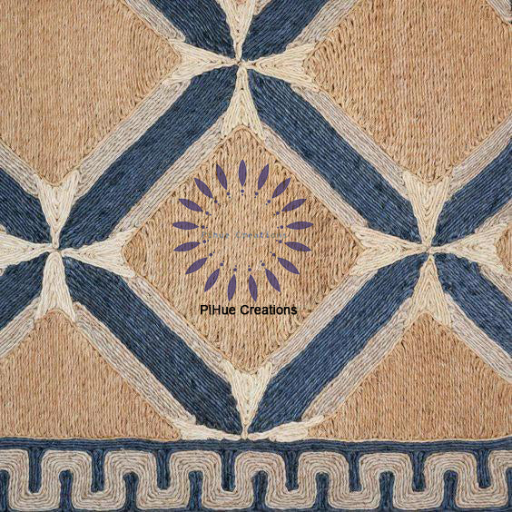 Coastal Abaca Handwoven Rug - Blue Diamond Motif