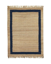 Load image into Gallery viewer, Natural Jute Rug With Blue and Black Border Custom Made
