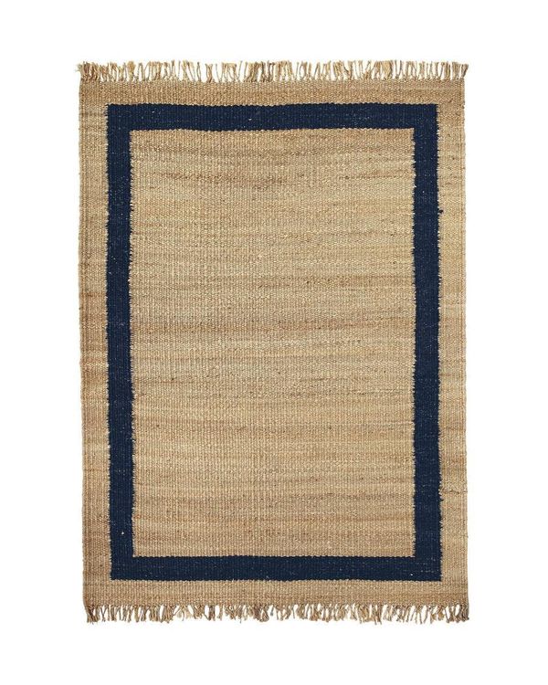 Natural Jute Rug With Blue and Black Border Custom Made